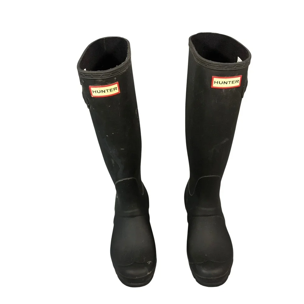 Hunter‎ Original Tall Black Matte Rubber Rain Boots Womens Wellington US7 EU38